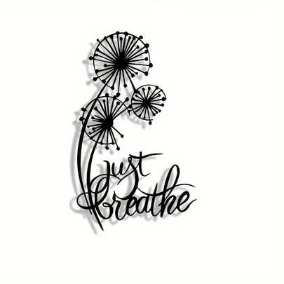 1 pieza Decoración de pared de acrílico elegante, patrón de flor de diente de león con cita inspiradora "Solo respira", adecuado para el hogar, la oficina, el dormitorio, la sala de estar, el jardín, la decoración festiva al aire libre, colgante de pared, sin plumas, material de acrílico