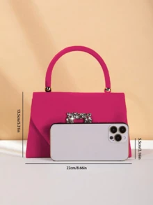 REMANLAND 1pc Elegant Fashion Shiny Corduroy Evening Clutch Bag, Suitable For Party, Wedding, Prom - Hot Pink - View 5