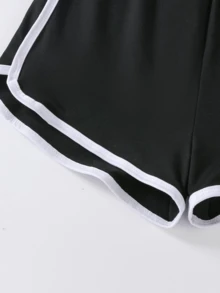 2pcs/Set Short T-Shirt Sporty Shorts Outfit Simple Letter Pattern Print Short Sleeve Top And  Girls Outfit Big Girls Summer Outfit Sets - màu đen - Xem 7