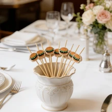 50/100/200/400pcs Premium Hamburger Shaped Skewers, Disposable Mini Bread Shaped Cake Pops With Hamburger Seed Pattern Design, Cocktail Picks, Fruit Picks, Burger Picks, Snack Picks, Suitable For Party, Wedding, BBQ, Picnic, Bakery - Food Decor - Multicolor - View 4