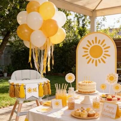 1pc Sun 1st Birthday Party Decoration, Sun Tassel High Chair Banner, First Time Around The Sun Birthday Party Decor, Sun Icon 1st Birthday Party Supplies, Birthday Gift, Sunshine High Chair Banner (Sun Banner)