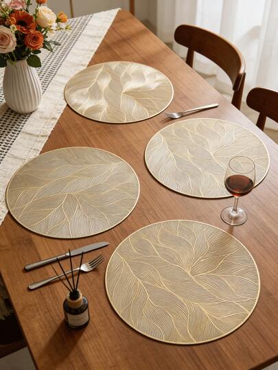 8 piezas de individuales redondos minimalistas de PVC dorado, lavables, fáciles de limpiar, antideslizantes, resistentes al calor, decoración de mesa de comedor para fiestas, bodas y días festivos