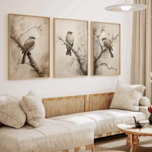 Tranh treo tường không khung (3 tấm) hình chim đậu trên cành cây, thích hợp trang trí nhà cửa, phòng khách, phòng ngủ, nhà bếp, văn phòng, quán cà phê. Chất lượng in cao cấp, là món quà hoàn hảo và tranh trang trí đẹp mắt, tranh nghệ thuật dành cho nữ giới thời trang, tranh nghệ thuật với câu nói truyền cảm hứng, trang trí nhà cửa, tranh canvas treo tường. - A - Xem 3