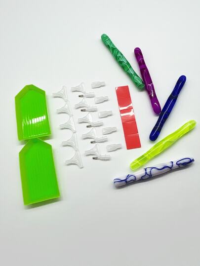 28件套5D钻石画工具套装，DIY钻石艺术配件套装，包含四合一点钻笔、胶水和托盘，适用于全钻/半钻钻石画、水晶工艺品、家居墙面装饰和各种手工项目。