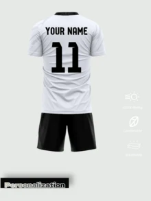 2pcs Set Customized White & Gray Football Jersey Outfit (Top & Shorts) | Customizable Name, Number & Logo | Lightweight Training Suit, Suitable For Spring, Summer, Autumn, Easter Gift Sports - White - View 3