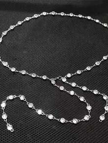1pc Adjustable Silver Crystal Rhinestone Waist Chain, Sparkling Crystal Body Chain, Party Accessory For Women - Silver - View 3