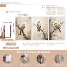 Tranh treo tường không khung (3 tấm) hình chim đậu trên cành cây, thích hợp trang trí nhà cửa, phòng khách, phòng ngủ, nhà bếp, văn phòng, quán cà phê. Chất lượng in cao cấp, là món quà hoàn hảo và tranh trang trí đẹp mắt, tranh nghệ thuật dành cho nữ giới thời trang, tranh nghệ thuật với câu nói truyền cảm hứng, trang trí nhà cửa, tranh canvas treo tường. - A - Xem 17