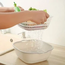 厨房双层塑料蔬菜清洗盆沥水篮六件套家用水果盘蔬菜清洗篮 - 小+中+大 - 查看 8