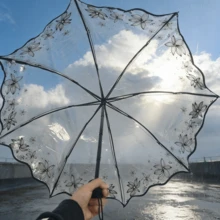 一款透明花卉图案雨伞，有多种图案和颜色可选。适用于学校、办公室、家庭、旅行和返校季。男女通用。（不同批次雨伞的伞面布料、伞骨颜色、字母图案、纽扣形状和伞骨颜色可能存在随机组合，由此造成的不便，我们深表歉意。） - 阿波羅系列 - 查看 9
