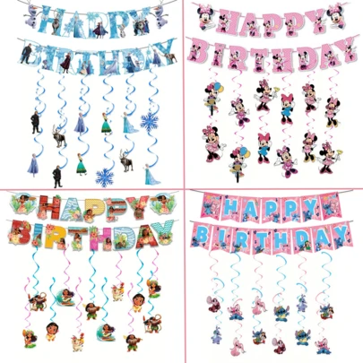 Disney 可爱史迪奇横幅，派对氛围横幅道具，拍照背景装饰，房间墙壁和教室装饰，送给朋友的惊喜礼物，冰雪奇缘主题派对装饰