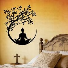 1件生命树与冥想佛像金属墙饰，金属墙画，生命树壁画，多功能墙面挂饰，适用于办公室、客厅、卧室、露台、厨房、阳台、商店入口、咖啡馆、舞厅、酒吧、瑜伽馆等场所，禅意风格墙饰，现代家居装饰，乔迁礼物，节日理想礼品 - 彩色 - 查看 12