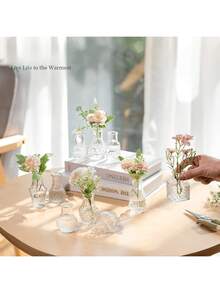 10pcs/1set Bohemian Glass Vase Set | Rustic Wedding Mini Vases, Home & Dining Table Decor, Christmas Decorative Bottles, Small Vintage Glass Bud Vases, Bulk Clear Bud Vases, Diffuser Bottles, Centerpiece Decor, Cute Transparent Bud Vases For Home Flowers Wedding Decor Home Decor Room Decor Flower Vase - / - View 8