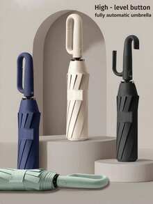 1pc Fully Automatic Windproof & Rainproof Umbrella, 24 Ribs, High-Density Waterproof Fabric, Fully Automatic Reverse Folding, Rotary Lock Handle, Claw-Shaped Portable Handle, Travel Umbrella, Rain & UV Protection - Multicolor - View 1