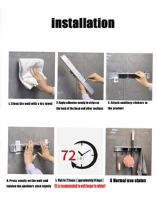 1pc 4 Clips And 5 Hooks Aluminum Wall Mounted Bathroom Mop Clip Rack, Broom Hanging Rack, Storage Rack, No-Drill Mop Holder, Suitable For Bathrooms And Balconies - 灰色 - 查看 7