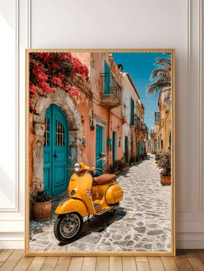 Tranh treo tường bằng vải bố, tranh có khung, tranh trang trí nhà cửa hình xe máy màu vàng, tranh phong cảnh đường phố Ý, tranh trang trí hiên nhà đầy màu sắc, tranh trang trí theo phong cách Địa Trung Hải, ảnh chụp xe máy cổ điển, nghệ thuật retro châu Âu, tranh trang trí nhà cửa theo chủ đề nhà hàng mùa hè hoặc bãi biển, tranh áp phích Ý, tranh trang trí nhà cửa thời trang, tranh trang trí phòng, tranh trang trí ký túc xá, tranh trang trí phòng ngủ, tranh trang trí phòng khách, tranh trang trí phòng tắm, tranh trang trí nhà bếp, quà tặng ngày lễ