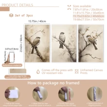 Tranh treo tường không khung (3 tấm) hình chim đậu trên cành cây, thích hợp trang trí nhà cửa, phòng khách, phòng ngủ, nhà bếp, văn phòng, quán cà phê. Chất lượng in cao cấp, là món quà hoàn hảo và tranh trang trí đẹp mắt, tranh nghệ thuật dành cho nữ giới thời trang, tranh nghệ thuật với câu nói truyền cảm hứng, trang trí nhà cửa, tranh canvas treo tường. - A - Xem 16