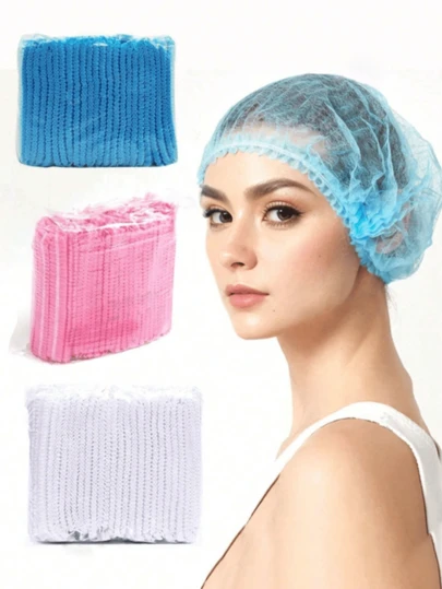 100/50 chiếc mũ dùng một lần, mũ đầu bếp, mũ chống bụi, mũ lưới chắn thức ăn, mũ vệ sinh không dệt, mũ chống dầu mỡ cho nhà bếp, mũ tắm, mũ thoáng khí dùng cho tiệm làm đẹp, mũ lao động, thích hợp cho ngành công nghiệp điện tử, công việc vệ sinh, hoạt động công nghiệp, làm móng, xưởng không bụi, phòng thí nghiệm, tiệm làm đẹp, chế biến thực phẩm và các nơi khác.