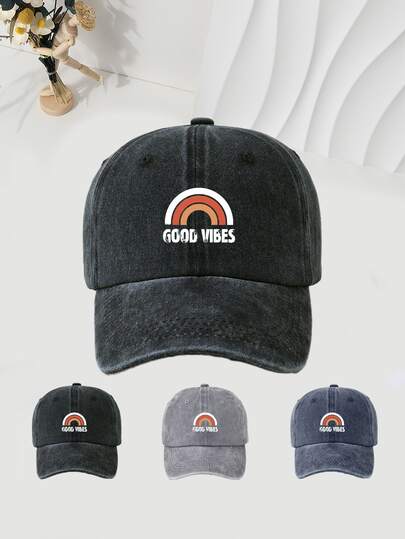 1顶印有“好心情”字样的棒球帽，遮阳透气，时尚男女通用，适合旅行、户外运动、节日礼物