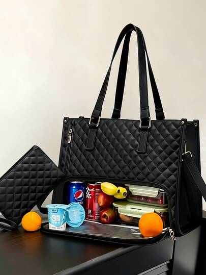 新款时尚大容量手提包，经典多色保温包，适用于笔记本电脑包、妈妈包、通勤包、日常健身午餐包、野餐包、防水保温单肩包、女士午餐包、上学、旅行、便携式保温午餐包