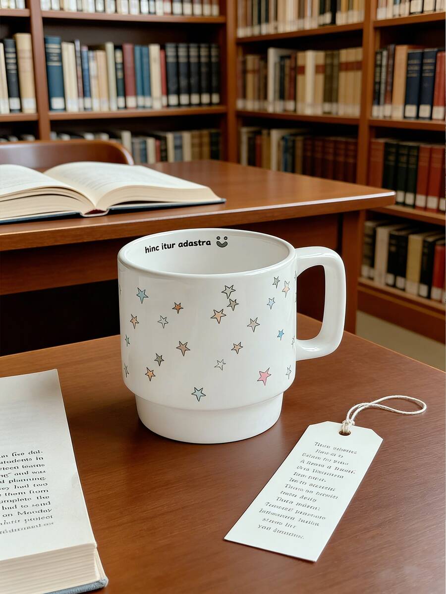1pc Handmade Natural Color Ceramic Star Mug, Gift Set For Women - Multicolor - View 1