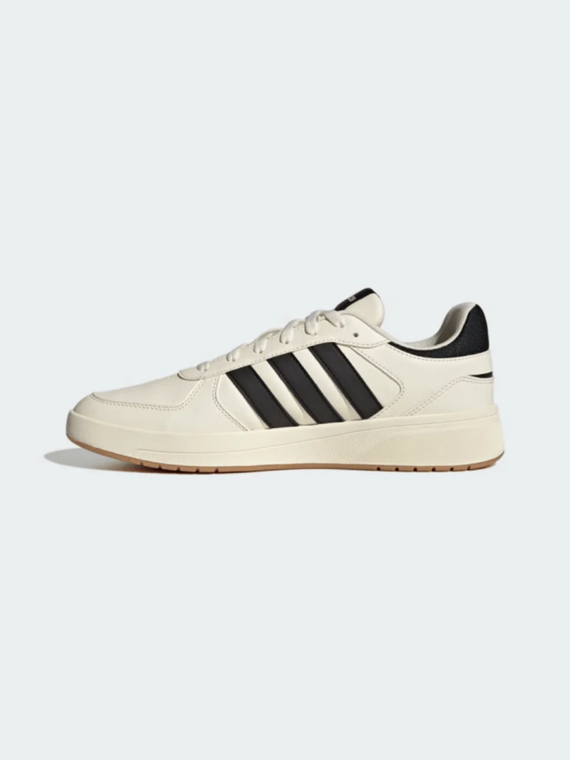 Adidas 阿迪达斯 COURTBEAT 系列轻便耐穿橡胶底休闲低帮运动鞋，米色和黑色配色，KI6783 - 米白黑 - 查看 1