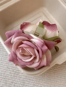 1个逼真玫瑰花双面发夹，度假风拍照道具配饰 - 彩色 - 查看 7
