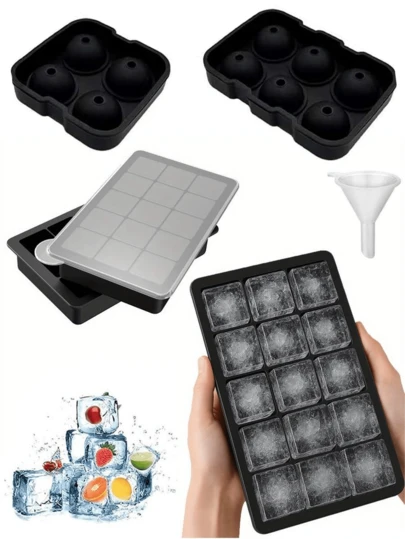 夏日厨房制冰模具，带盖方形/圆形硅胶冰格 - 弹性冰格，适用于冰箱，非常适合制作威士忌、鸡尾酒和软饮料 - 父亲节完美礼物，鸡尾酒制作托盘 | 方形冰格 | 耐用硅胶托盘，弹性硅胶托盘，趣味硅胶冰格