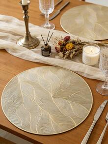 4/6/8pcs Gold Round Minimalist PVC Placemats, Washable, Easy To Clean, Wipe-Clean, Non-Slip, Heat-Resistant, Holiday Wedding Party Dining Table Decor - Gold - View 4