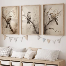 Tranh treo tường không khung (3 tấm) hình chim đậu trên cành cây, thích hợp trang trí nhà cửa, phòng khách, phòng ngủ, nhà bếp, văn phòng, quán cà phê. Chất lượng in cao cấp, là món quà hoàn hảo và tranh trang trí đẹp mắt, tranh nghệ thuật dành cho nữ giới thời trang, tranh nghệ thuật với câu nói truyền cảm hứng, trang trí nhà cửa, tranh canvas treo tường. - A - Xem 2
