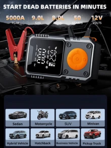 9-In-1 Multifunctional Emergency Jump Starter With 150PSI Air Pump, Digital Tire Inflator, Portable Car Battery Charger,LED Emergency Light & USB Charging, Car Emergency Tool.Suitable As A Holiday Gift. - Multicolor - View 9