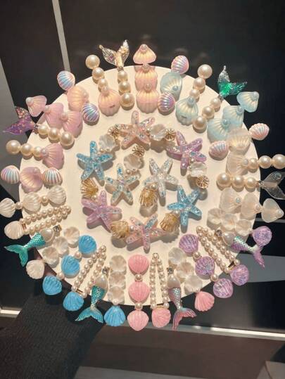 5pcs Mermaid Shell & Starfish Hair Clips, Bohemian Pearl Hair Clips, Non-Slip Hair Accessories For Women Summer Beach Pool Party