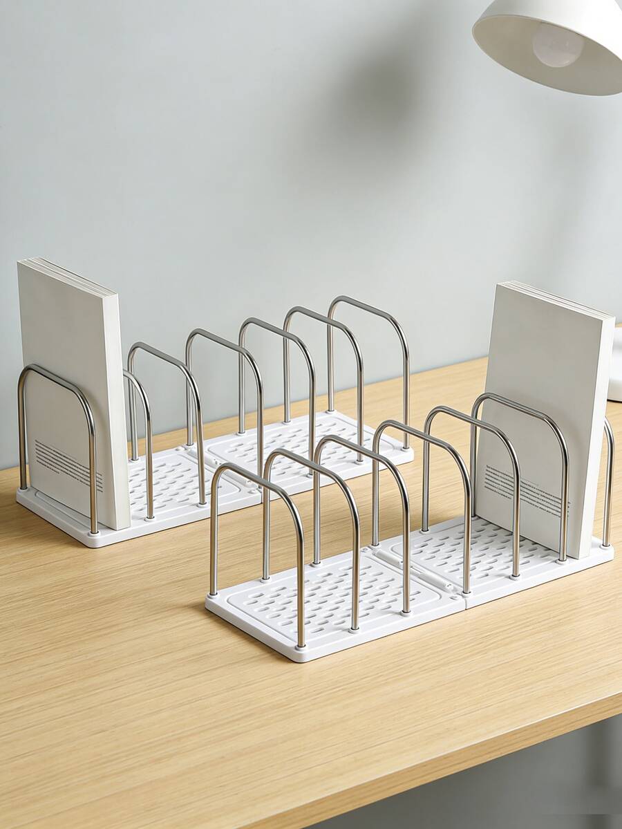 1pc/Set Adjustable Desktop Bookshelf Organizer With Non-Slip Base & Removable Dividers, Metal + Plastic Large Capacity Vertical File Holder & Modular Paper Tray For Office Desk Book Mail Document Storage, Clear Minimalist Workspace Organizer For Home Study Student Dorm Stationery Cosmetics Display, Back To School Essential Desk Setup Rack