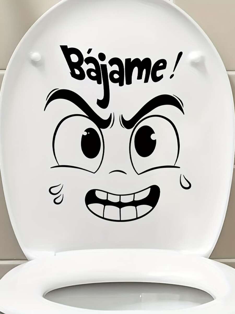 1pc Creative Spanish Expression Toilet Lid Sticker - "Bájame!" Cartoon Face Design, Easy Peel And Stick Removable PVC Wall Decal Suitable For Bathroom, Bedroom, Living Room, Porch Decoration, Toilet Sticker
