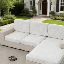 1pc Jacquard Stretch Sofa Cover, Sofa Seat Cushion Cover, Suitable For 1/2/3/4 Seater Sofa, Chaise Lounge, Backrest Cover, All Season Universal Sofa Protector - White - View 2