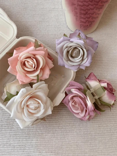 1 chiếc kẹp tóc hai mặt hình hoa hồng thật, phụ kiện chụp ảnh phong cách du lịch