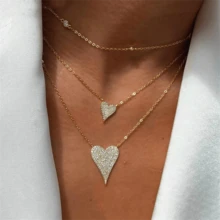 VKHK 1 chiếc dây chuyền mặt hình trái tim mạ vàng 18K đính đá Zirconia sáng bóng, thích hợp cho nữ giới đeo hàng ngày và trong các dịp cưới hỏi, làm quà tặng. - Vòng cổ mặt dây chuyền - Xem 1