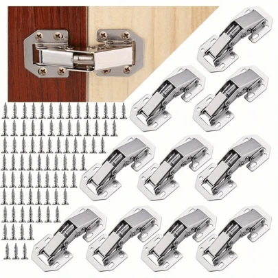 5 piezas/10 piezas Bisagras de gabinete ocultas metálicas pulidas - Montaje superficial sin marco con tornillos, amortiguadas por resorte a 90 grados para puertas de gabinete de cocina