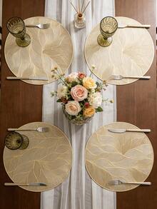 4/6/8pcs Gold Round Minimalist PVC Placemats, Washable, Easy To Clean, Wipe-Clean, Non-Slip, Heat-Resistant, Holiday Wedding Party Dining Table Decor - Gold - View 3