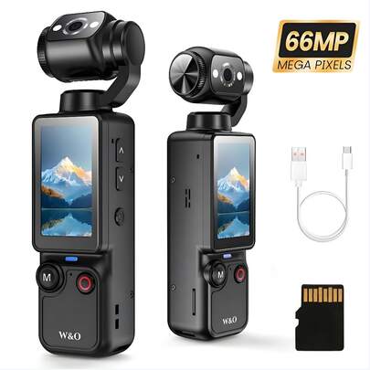 W&O 4K 1.9" HD Video Recording Camera - Portable, Rechargeable, Video Logging Camera, 4K Handheld Stabilizer Pocket Action Camera Gimbal | 4K Handheld Stabilizer | Magnet | 180° Angle, Camera Body, USB Charging 180° Rotation, 1.9" CMOS, Ideal For Video Shooting And Recording, Perfect For Life Recording And Travel