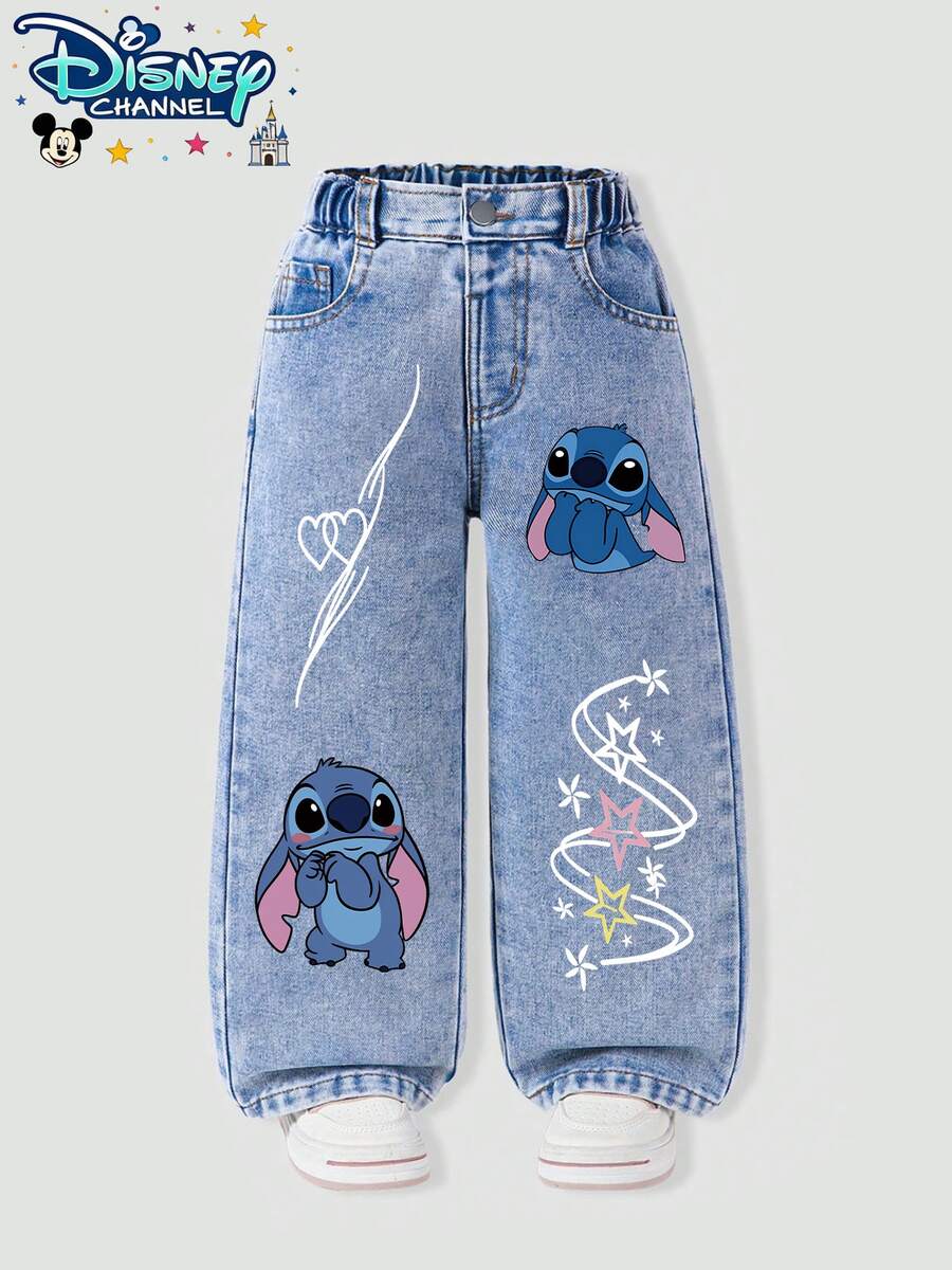 Disney's Adorable Stitch, Made Especially For Girls, Effortlessly Creating A Cute, Stylish, And Casual Look! The Classic Washed Blue Denim Fabric Is Comfortable To The Touch. The High-Waisted Elastic Waistband With Faux Metal Buttons Makes Them Easy To Put On And Take Off. The Straight-Leg Cut Perfectly Flatters The Legs. Suitable For Everyday Wear, School Days, Weekend Outings, Back-To-School Season, Holidays, And Many Other Occasions. - màu xanh nhạt - Xem 1