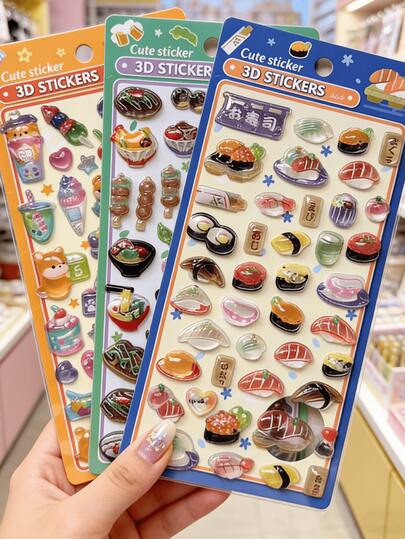 日式居酒屋主题3D贴纸：可爱卡通寿司、三文鱼和饭团水滴贴纸，适合成人和儿童——完美适用于DIY创意拼贴装饰、日记、相册和文具装饰。防水文具装饰贴纸。