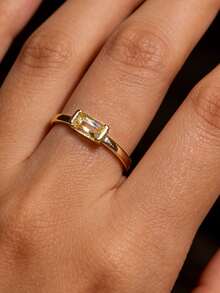 1pc S925 Sterling Silver Ring Inlaid With Synthetic Zirconia, Elegant & Classy Daily Wear Jewelry For Women - Yellow Gold - View 2