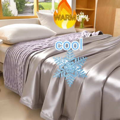 凉爽舒适被，皇后尺寸，冷触面料吸收体热，双面凉爽设计，柔软蓬松，适合夜间出汗、怕热的睡眠者（灰色，皇后尺寸（79英寸 x 90英寸））