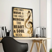 1 pièce Peinture murale sur canevas de notes inspirantes - "Parfois, la musique est le seul remède". Introduction, décoration de style rétro, décoration murale sans cadre, convient pour la décoration de la maison, la décoration de la chambre, la décoration du salon, la décoration de la salle de bain, la décoration murale, option d'œuvre murale avec cadre. - A - Voir 2