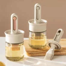 Bộ dụng cụ rót dầu 2 trong 1 - Có cọ, chai thủy tinh đựng dầu ô liu và nước sốt, cọ phết dầu ăn nhà bếp, kèm cọ silicon điều chỉnh/kéo dài và nắp khóa, thích hợp cho nấu nướng, rưới giấm, làm nước sốt, nướng BBQ và chiên rán. - Xem 1