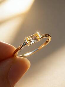 1pc S925 Sterling Silver Ring Inlaid With Synthetic Zirconia, Elegant & Classy Daily Wear Jewelry For Women - Yellow Gold - View 1