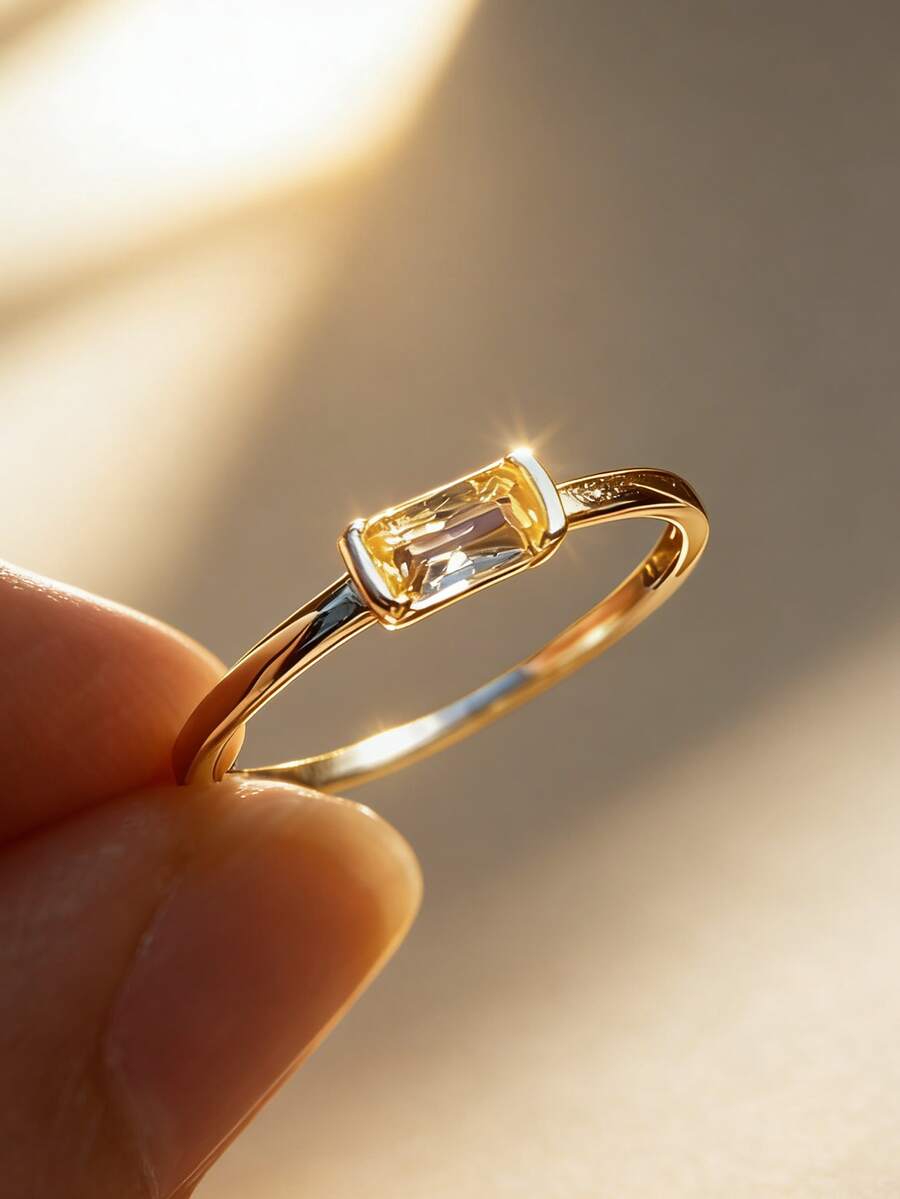 1pc S925 Sterling Silver Ring Inlaid With Synthetic Zirconia, Elegant & Classy Daily Wear Jewelry For Women - Yellow Gold - View 1