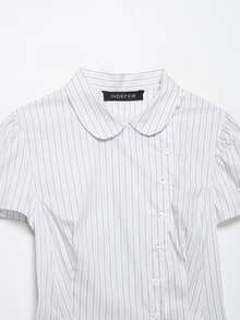 Camellia New Spring/Summer Women's Fashion Minimalist Striped Silk Blouse - White Stripes - View 5