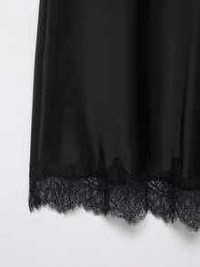 Falda midi de encaje y satén sexy de moda para mujer de primavera/verano, estilo europeo y americano en color negro - Negro - Ver 2