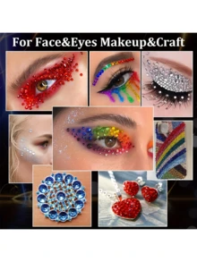 1pc Self-Adhesive Face Rhinestone Sticker, Suitable For Halloween Party, Face Painting, Holiday Makeup, Eye Makeup, Can Be Applied To Face, Hair, Body, Eyes And Other Areas - Multicolor - View 5